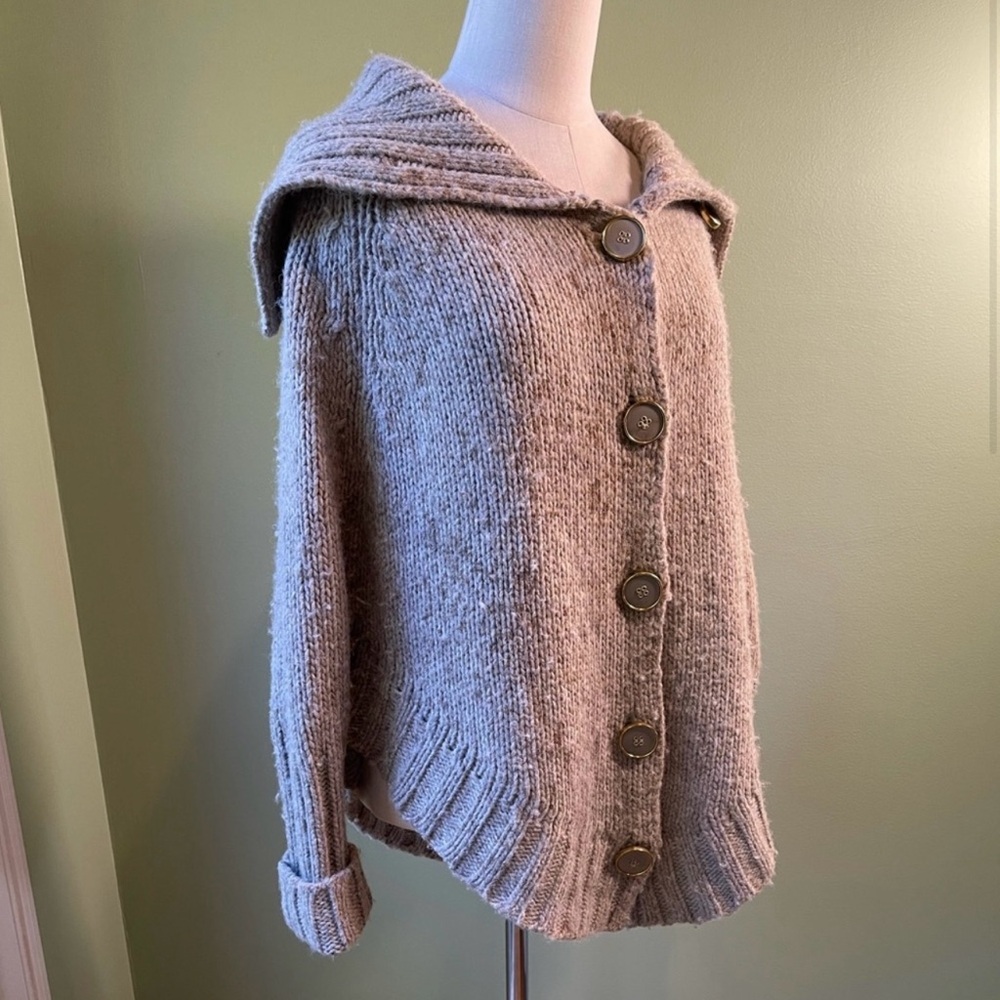 Anthropologie Sleeping on Snow Wool Tan-SZ XS-Button Front Knit Sweater Poncho